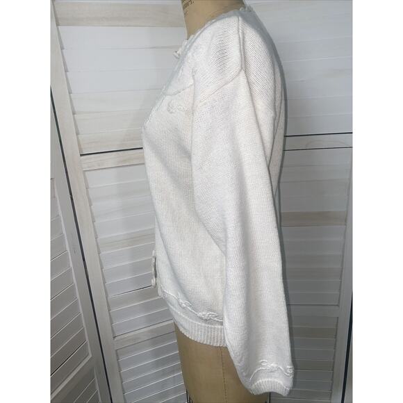 VTG 90s SML Sport Women's White Knit Cardigan Sweater Floral Needle Work Size L - Picture 5 of 6